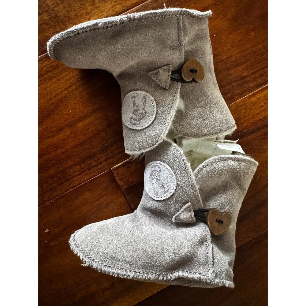 Lupilu Leather Suede Baby Boots Kids Size 18/19 Grey Excellent Wool Blend Lining